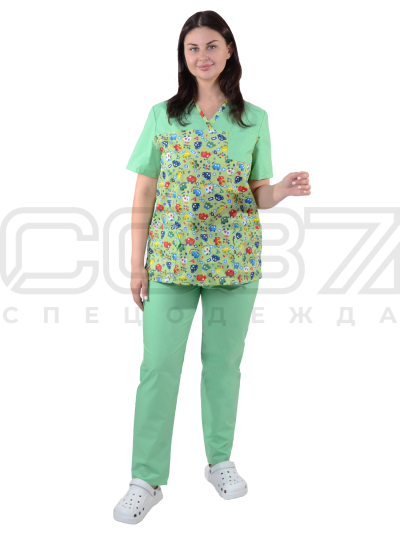 Костюм медицинский женский цв.зелёныйпринт (2)